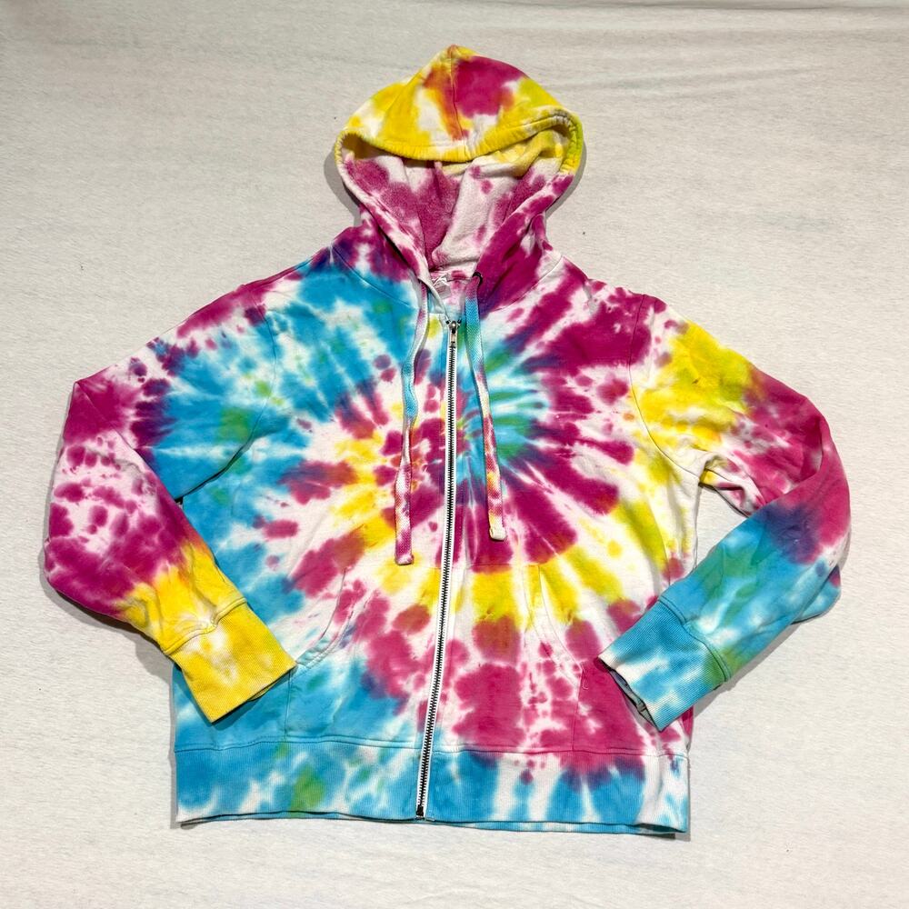 No Boundaries Tie Dye Zip Up Hoodie Sweatshirt XL 15-17 Multicolor Festival